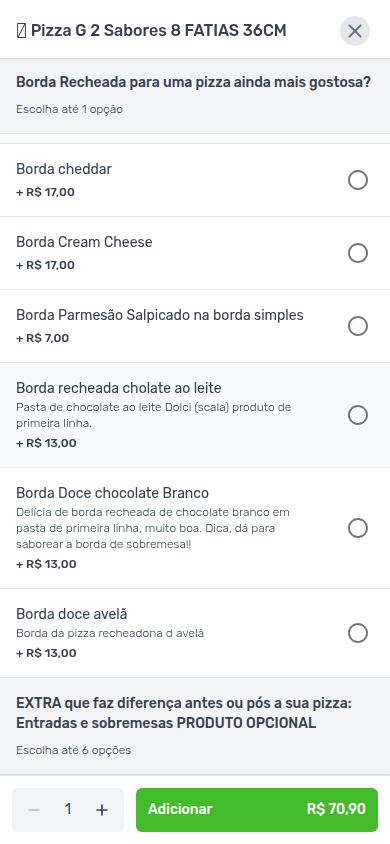 Upsell de borda do Pizzaí